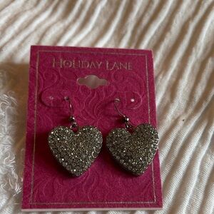 Holiday Lane Heart Shaped diamond gem Silver dangle Earrings